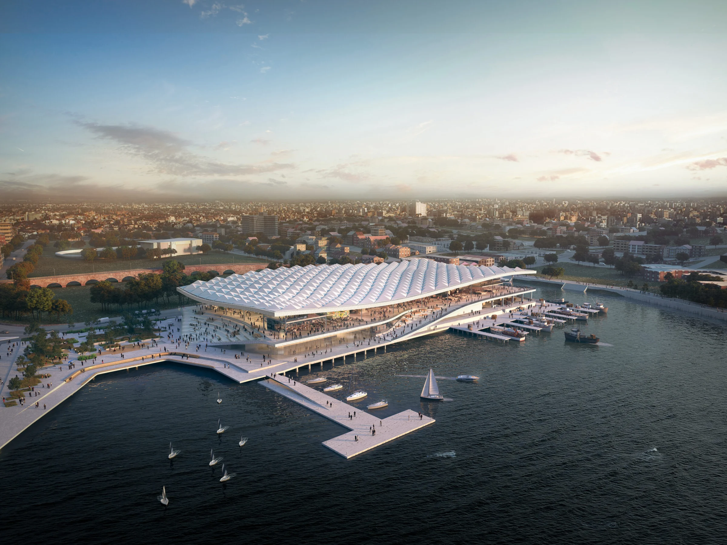 Aerial view of the new Sydney Fish Market at Blackwattle Bay