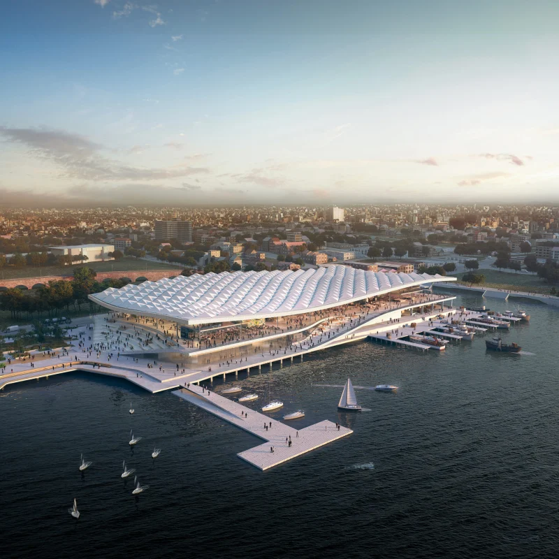 Aerial view of the new Sydney Fish Market at Blackwattle Bay